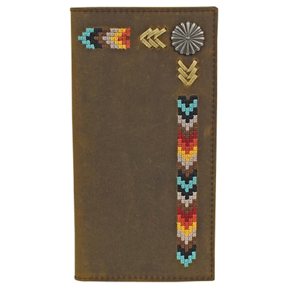 Justin Boots Brown Wallet with Colorful Needlepoint